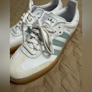 adidas Samba White Sneakers with Mint Stripes and Gum Sole Size 9